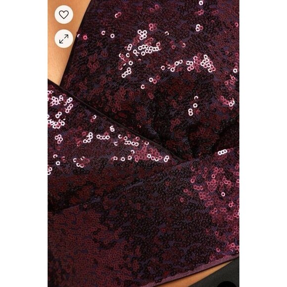 Lulus Purple Wine Sequined Long Puff Sleeve Cropped Top M Medium NEW - Picture 5 of 16